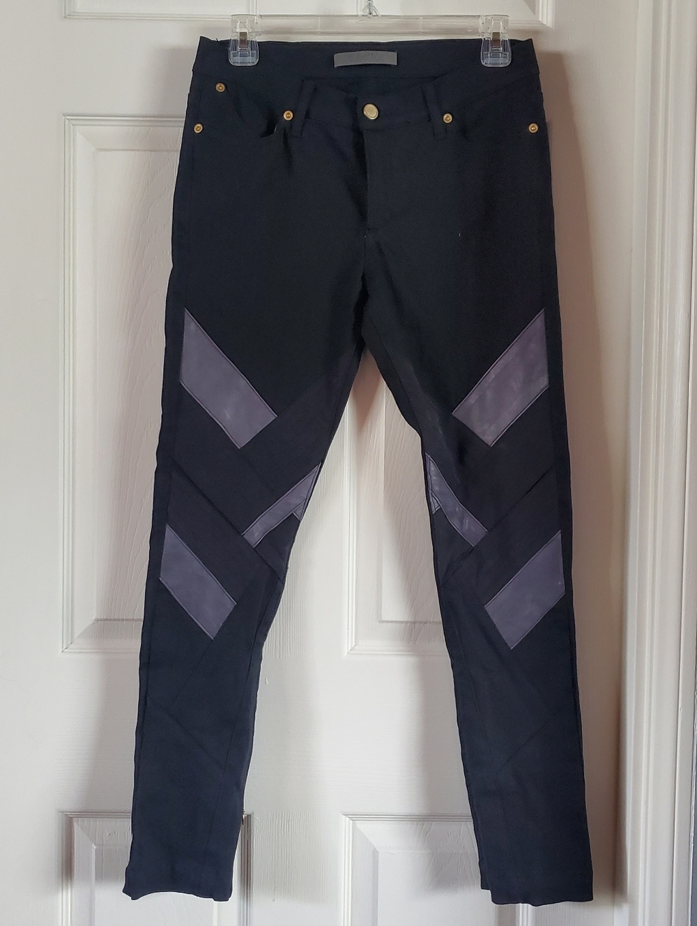 Superfine‎ Chilli Black Skinny Italy Patchwork Denim Mid-rise Zip Ankle Size 27